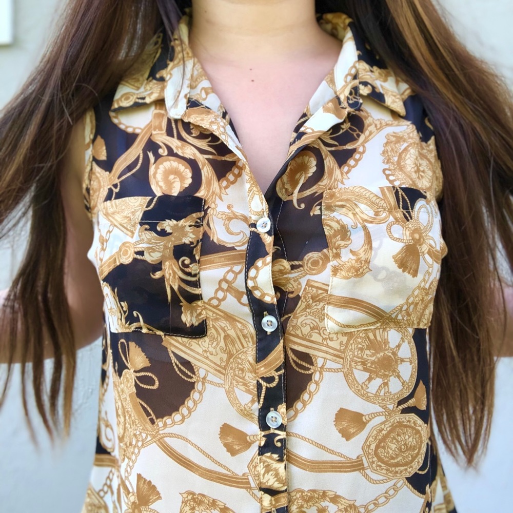 Gold and Black Patterned Blouse